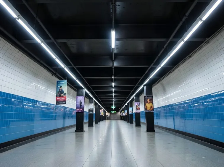 Stazione metropolitana illuminata con neon a led