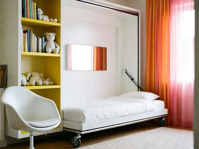 Letto con parete attrezzata.