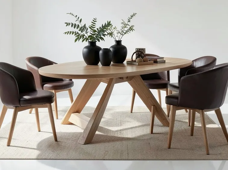 Un tavolo ovale moderno in legno