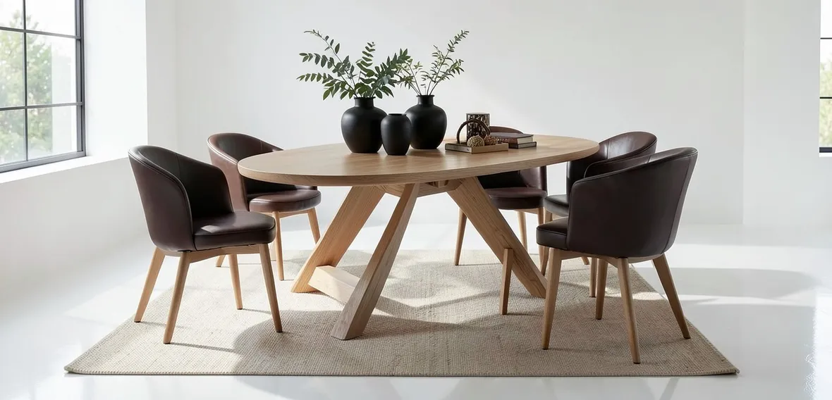 Un tavolo ovale moderno in legno