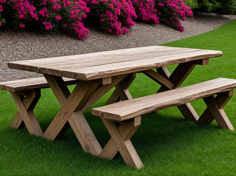 Tavolo per picnic in legno grezzo
