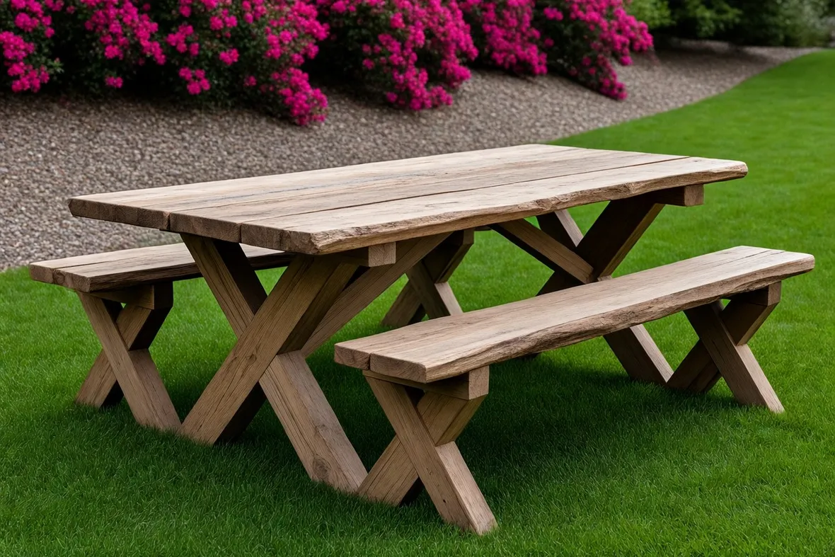 Tavolo per picnic in legno grezzo