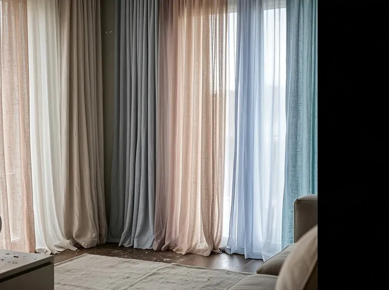Tende di vari colori, tessuti e spessori.