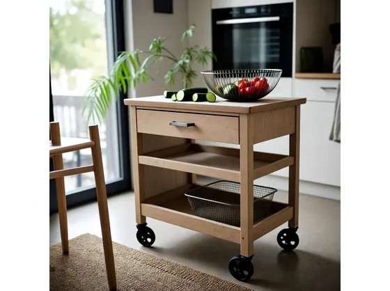 Carrello da cucina dotato di spaziosi ripiani