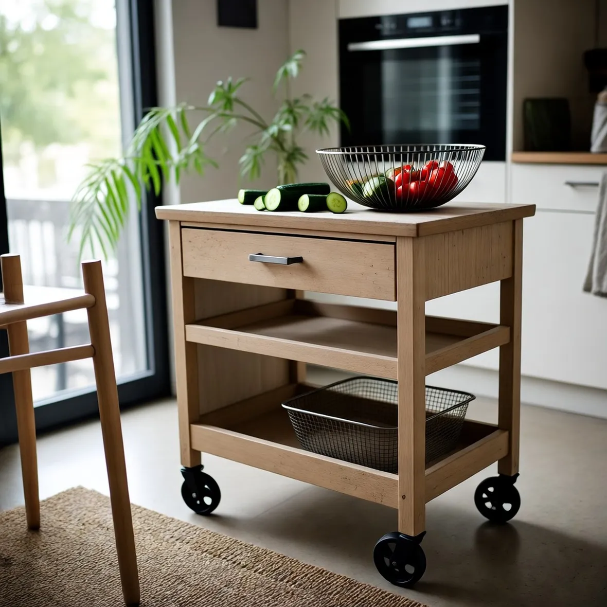 Carrello da cucina dotato di spaziosi ripiani
