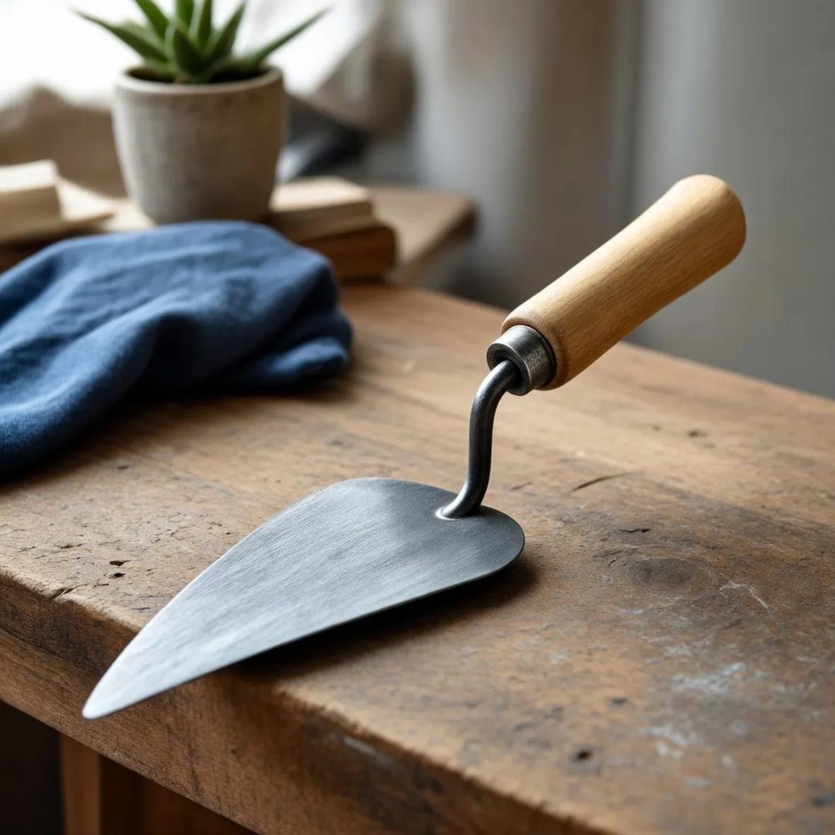 Esempio di cazzuola a testa tonda con manico in legno