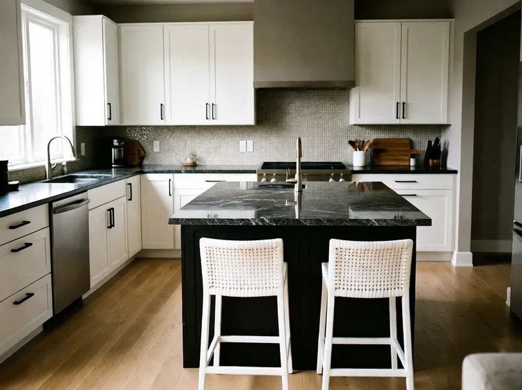 cucina con penisola in marmo