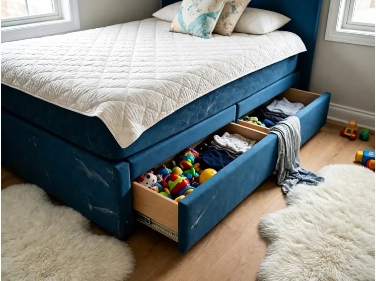 Contenitore integrato nel letto