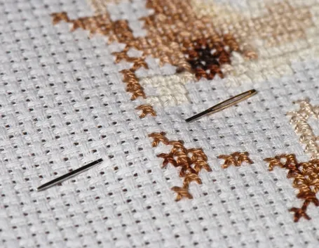 Esempio di punto croce realizzato su tela a tramatura regolare