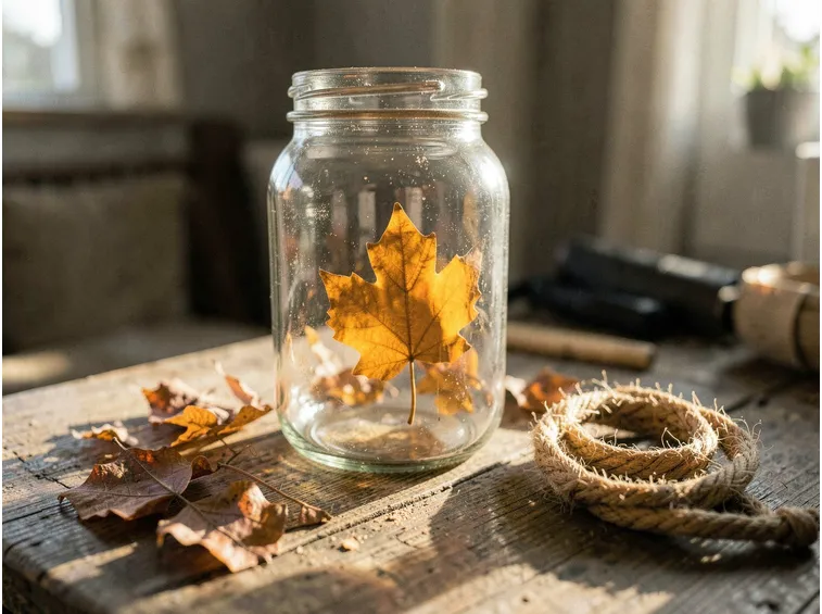 Decorare il vetro con i colori e i materiali dell'autunno