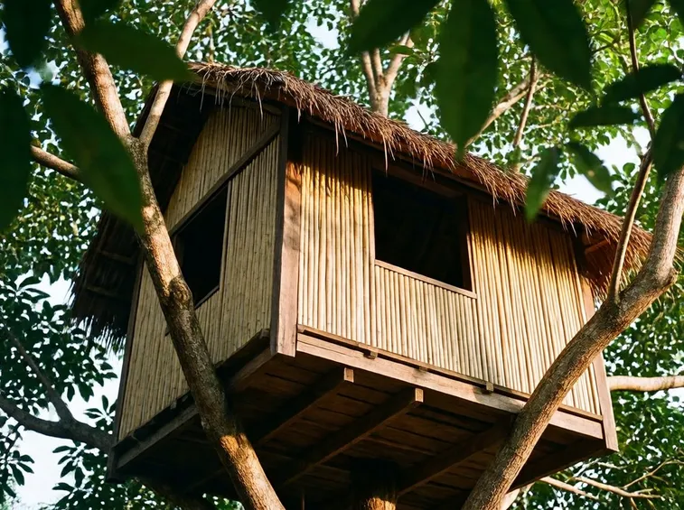 Casa sull'albero con canne