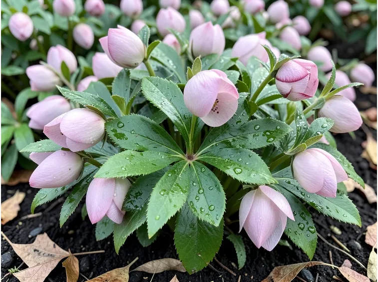 Piante helleborus fiorite