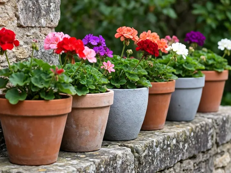 Piante di gerani in vaso