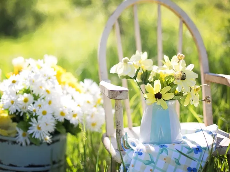 Sedia in legno con fiori