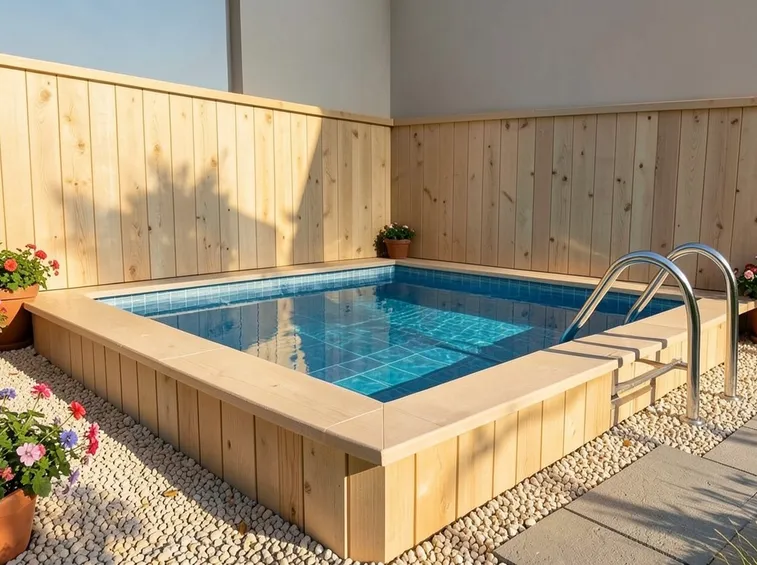 Piscina con rivestimento in legno