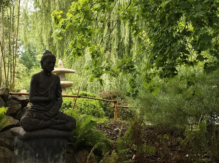 Statua Budda in giardino zen