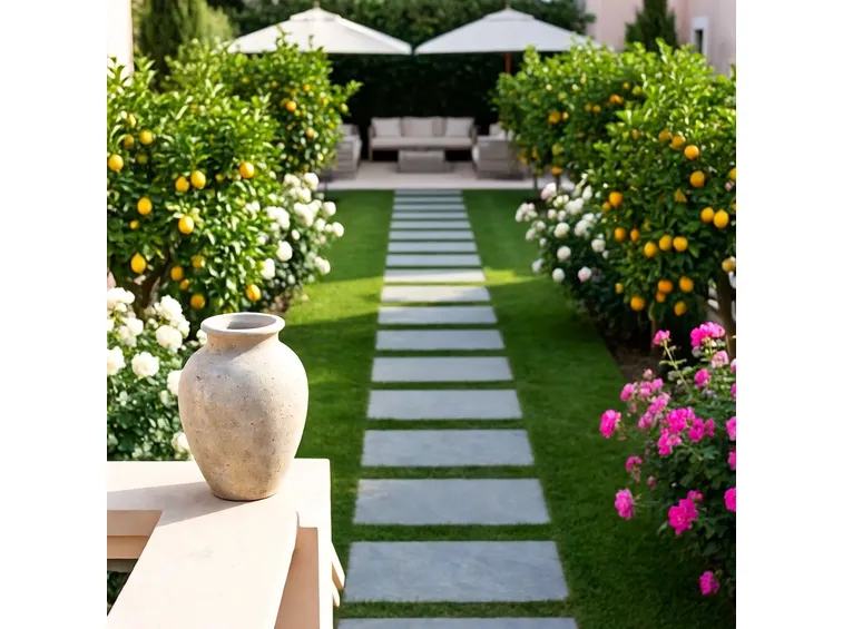 Giardino meditteraneo di lusso con limoni