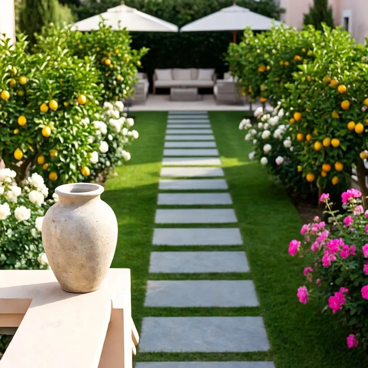 Giardino meditteraneo di lusso con limoni