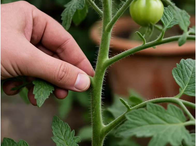 Potatura di una pianta di pomodoro