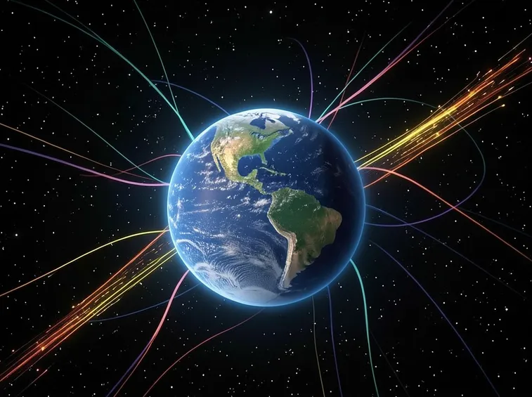 Campo elettromagnetico della Terra colpito dal vento solare