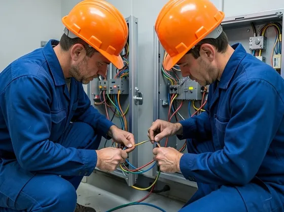 Tecnici a lavoro su un impianto elettrico