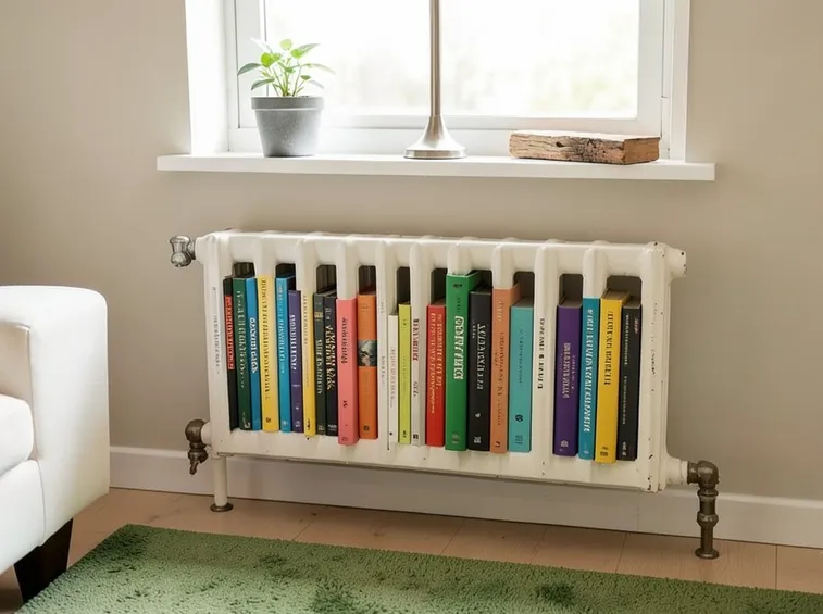 Termosifone usato come ripiano per alcuni libri