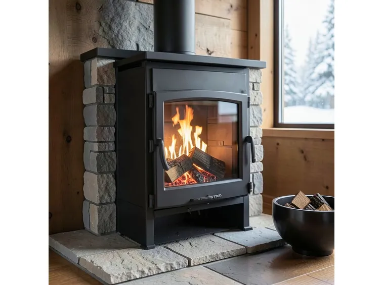 Termostufa a legna con rivestimento in ghisa