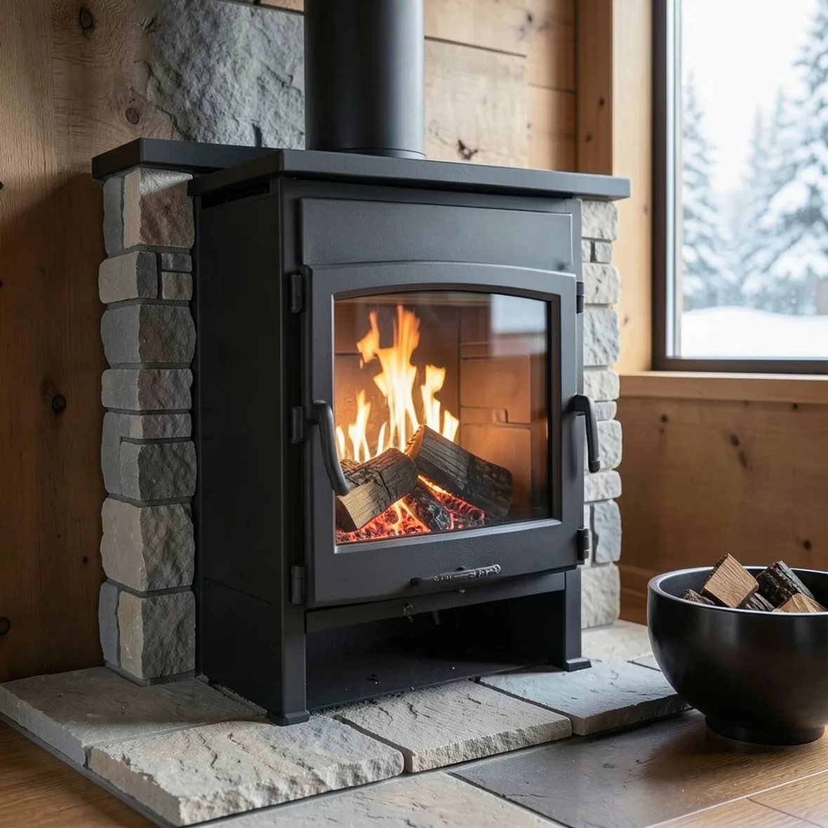 Termostufa a legna con rivestimento in ghisa