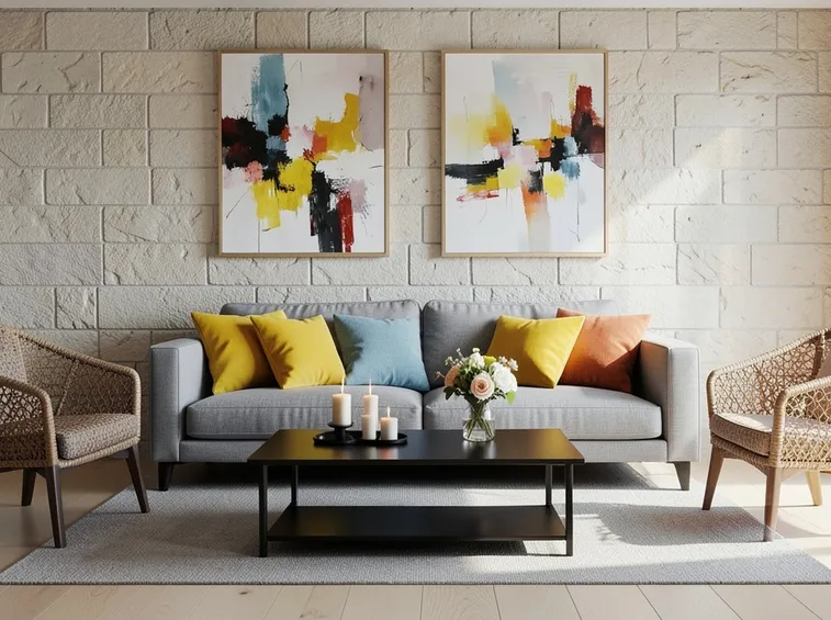 Parete in mattoni decorati