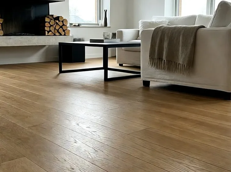 sala con parquet rovere sbiancato