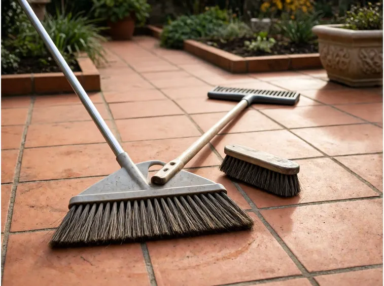 Primo passo: togliere foglie e residui a secco e spazzolare la patina