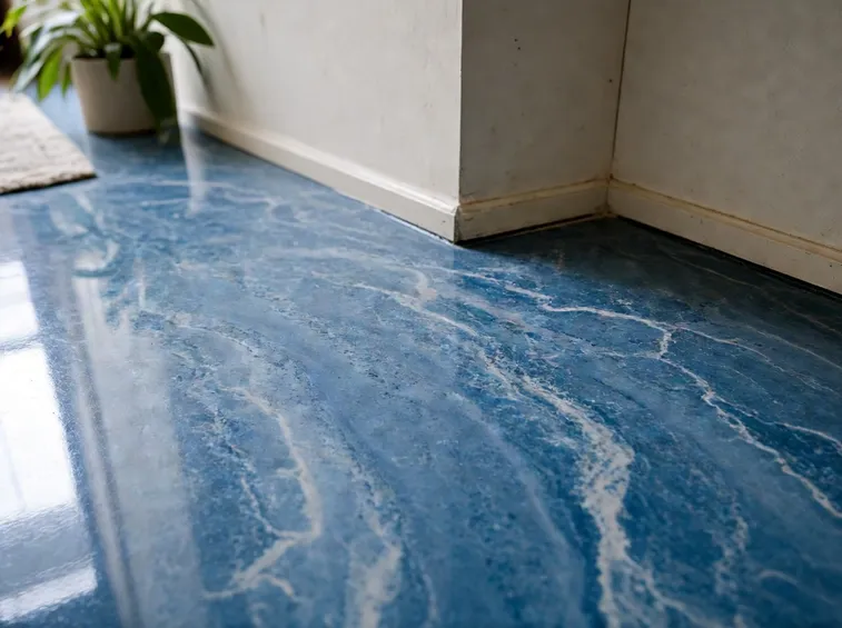 Elegante pavimento in resina blu