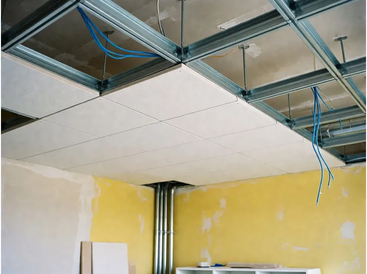 Semplice controsoffitto in fase di montaggio