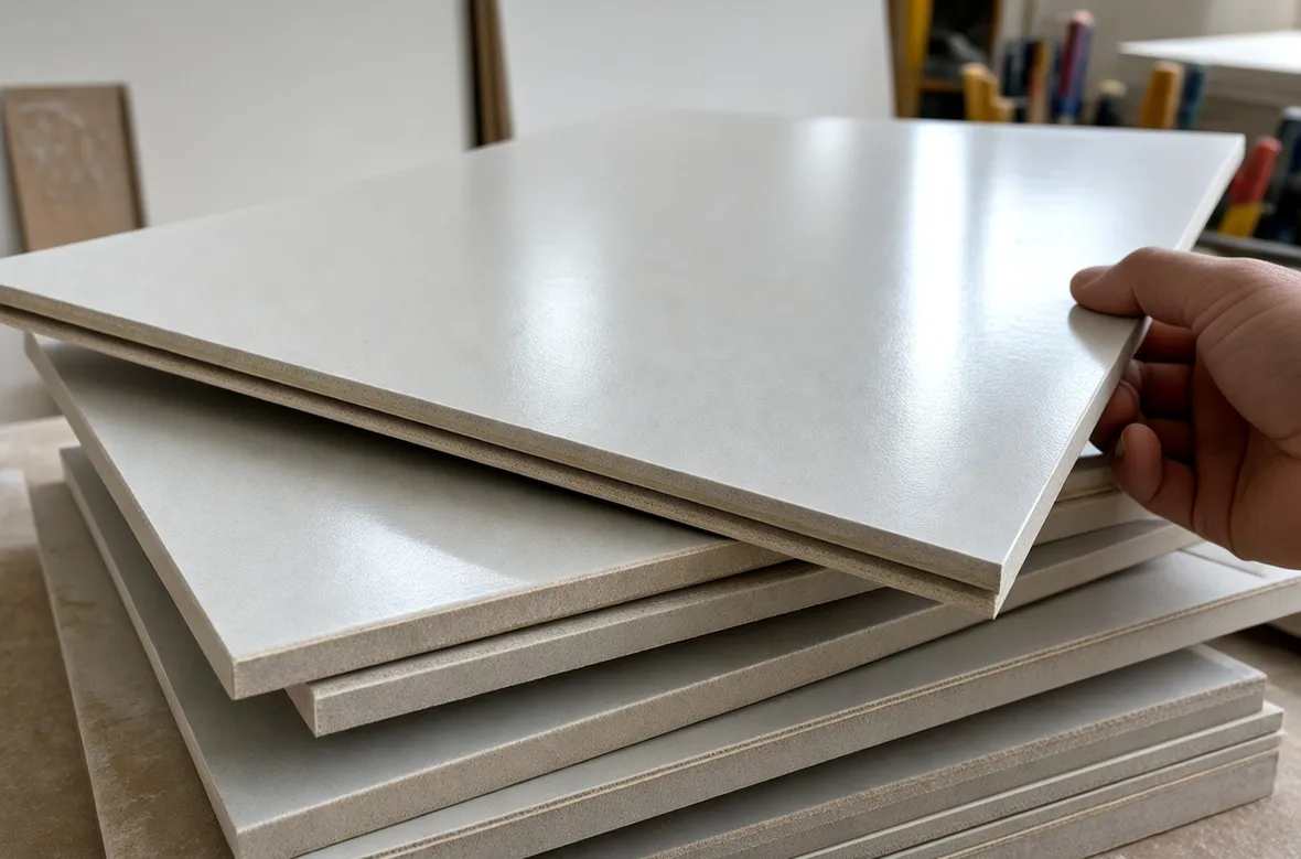 Lastra di cartongesso in fase di taglio