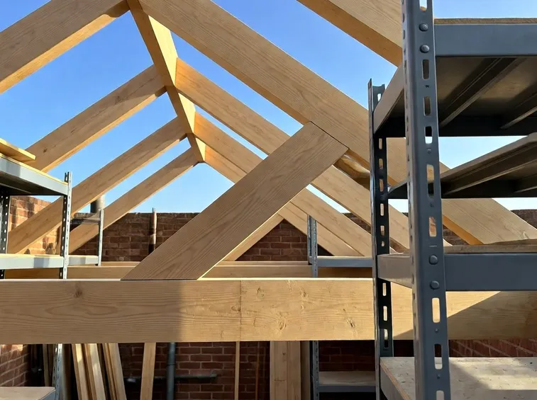Tetto in legno in costruzione