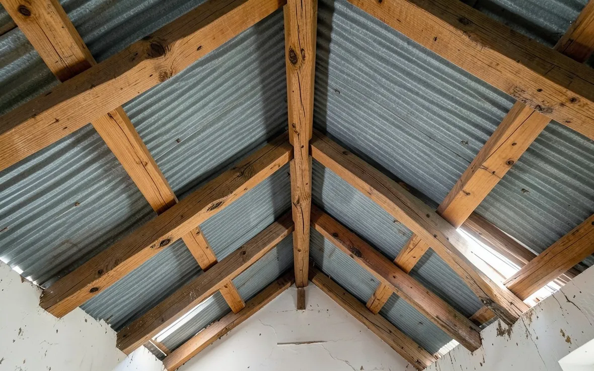 Vecchio tetto in legno