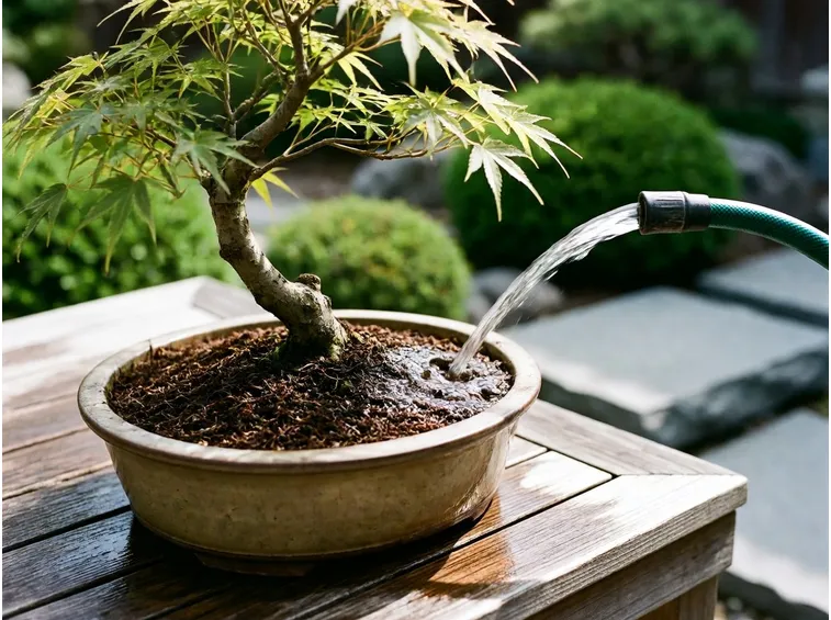Bonsai acero giapponese annaffiato