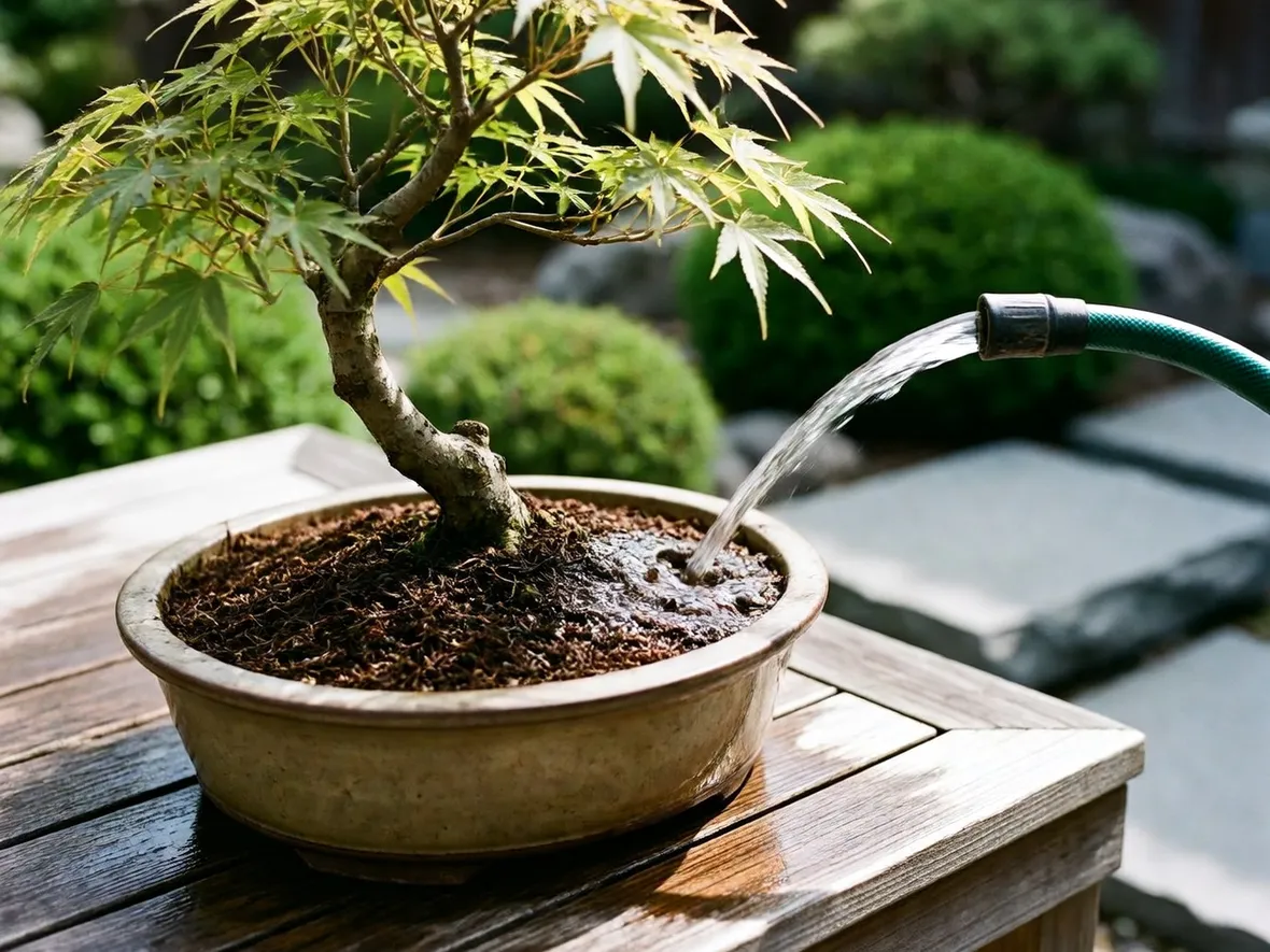 Bonsai acero giapponese annaffiato