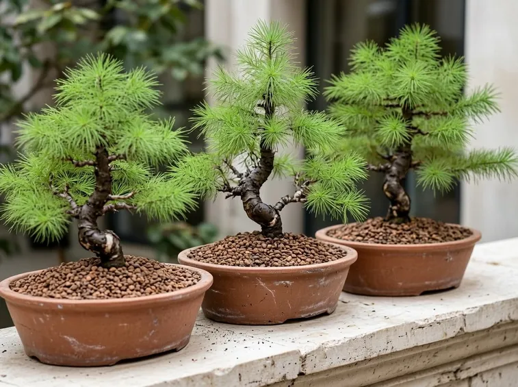Diversi bonsai di larice