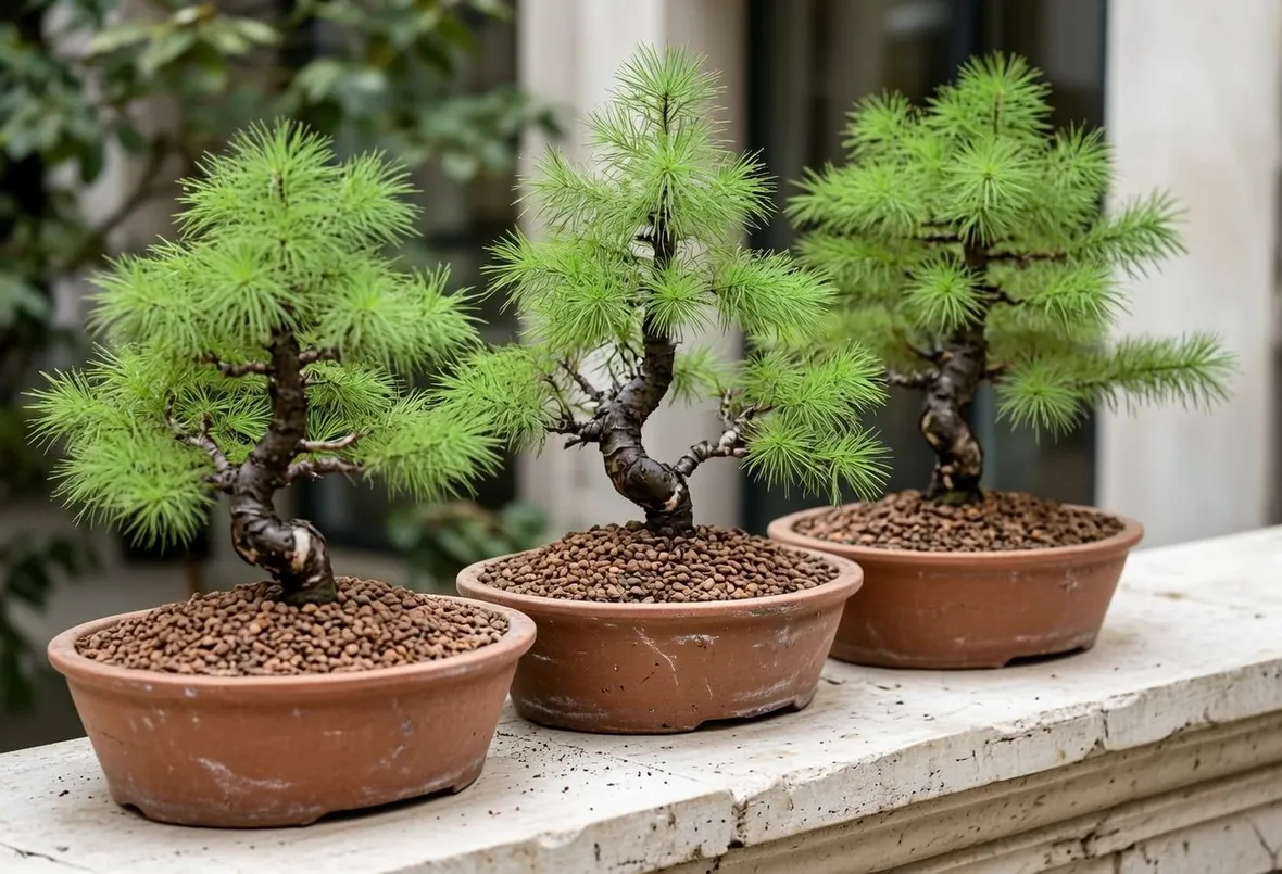 Diversi bonsai di larice