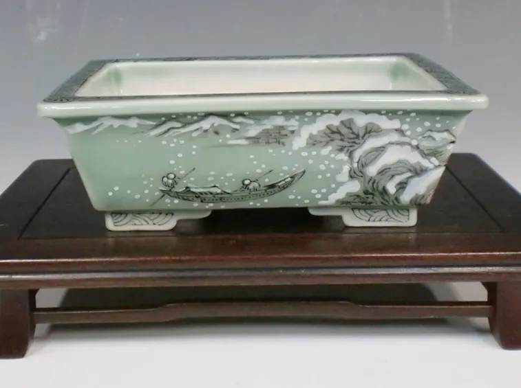 Vaso per bonsai rettangolare decorato