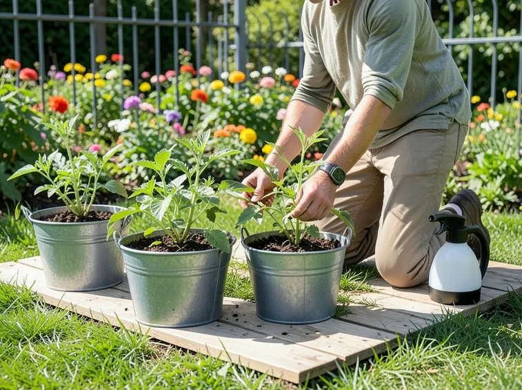 Pomodori coltivati in contenitori metallici