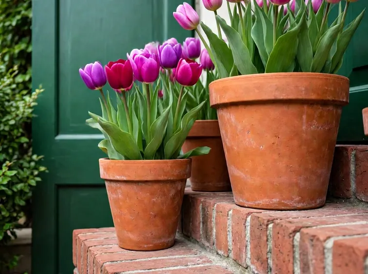 Tulipani in vasi di terracotta