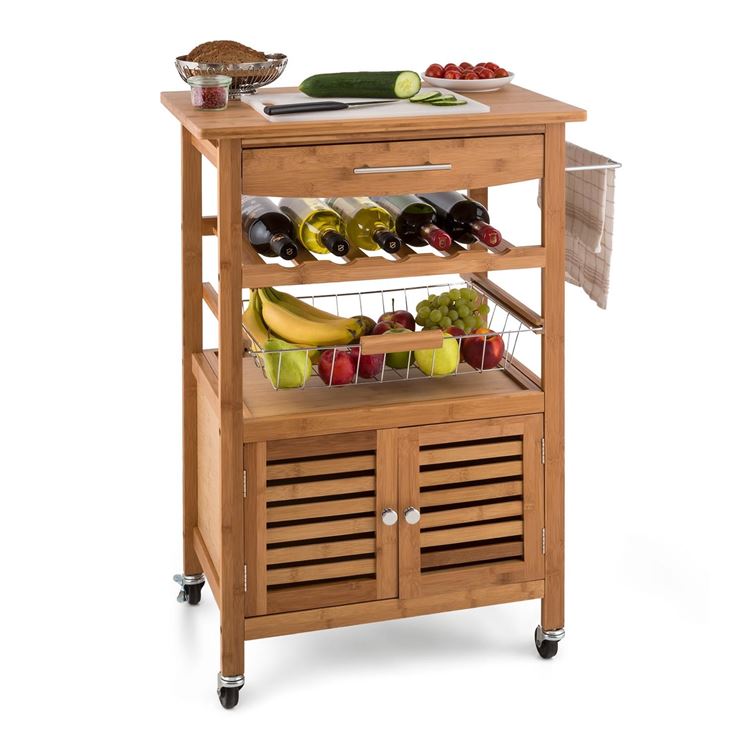 Carrello da cucina dotato di spaziosi ripiani