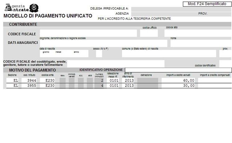 Modello F24 Tares compilato